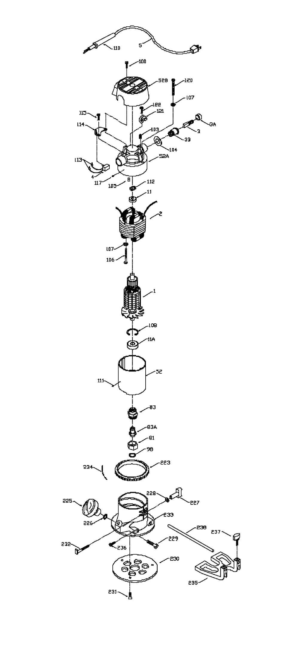 Fig-0 Diagram and Parts List for 670 Type-1 Porter Cable Router